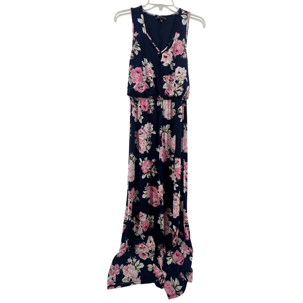 Three Pink Hearts Floral Sleeveless Maxi Dress Medium Flowy Flattering Summer‎